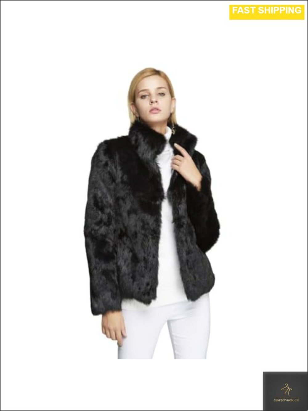 Genuine Rabbit Fur Coat Fuzzy Warm Winter Outerwear Jacket